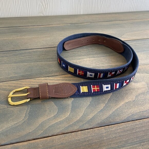 Zeppelin Brand Belt NauticalSailing Flags Preppy Summer Leather Size 40 (F8) - Picture 1 of 5